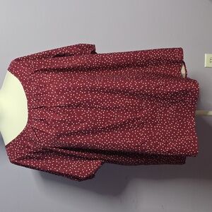 BloomChic Burgundy and Light Pink Polka Dot Blouse